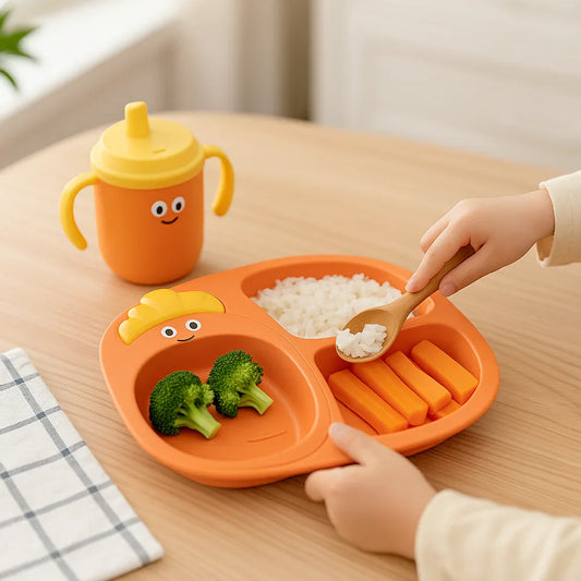 Cute Compartment Plate – Food Grade Plastic Kids Dinner Plate - Clarify.pk