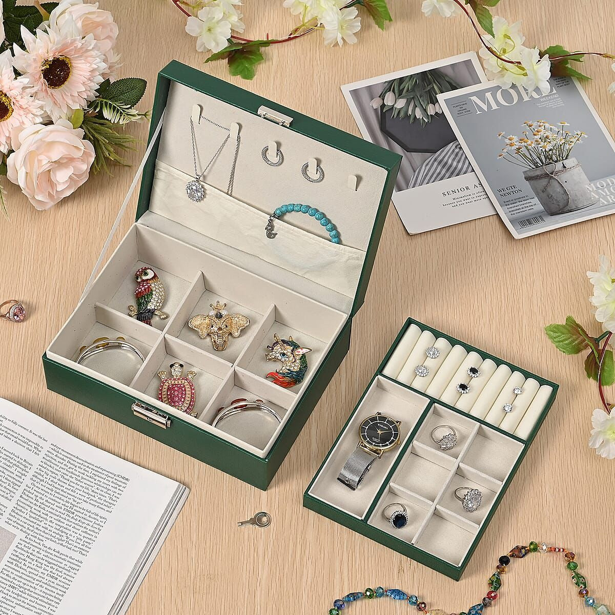 Ragzeen Luxury Jewelry Storage Box - Large Multi-Layer Organizer with Lock (Random Color) - Trenducts.pk