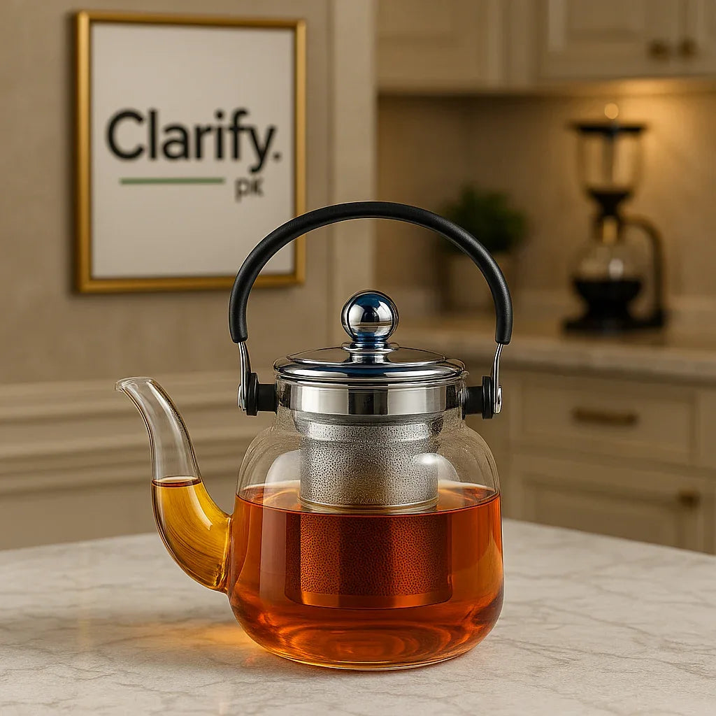Transparent Glass Teapot with Stainless Steel Filter - Clarify.pk