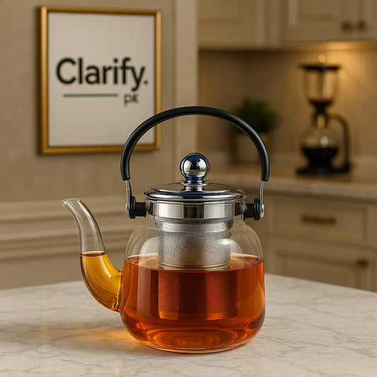 Transparent Glass Teapot with Stainless Steel Filter - Clarify.pk
