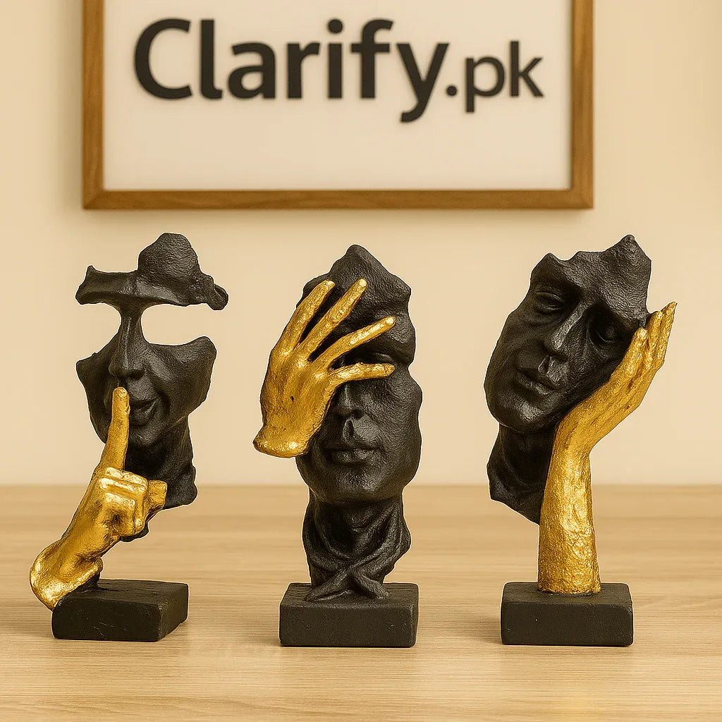 Abstract Faces Stand Premium Black Abstract Face Statue Set – Modern Fiber Décor | Clarify ...