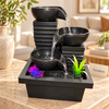 3-Tier Bowl Waterfall Tabletop Fountain with LED & Plants – Zen Home Decor