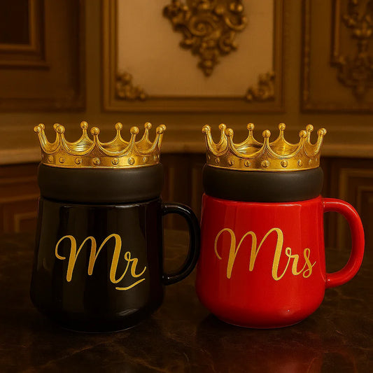Mr & Mrs Ceramic Mug Set – Royal Crown Couple Cups - Clarify.pk