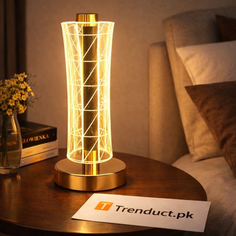 Lattice Crystal Column Luxury Gold Table Lamp