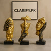 Premium Gold Abstract Face Statue Set – Modern Fiber Art Décor - Clarify.pk
