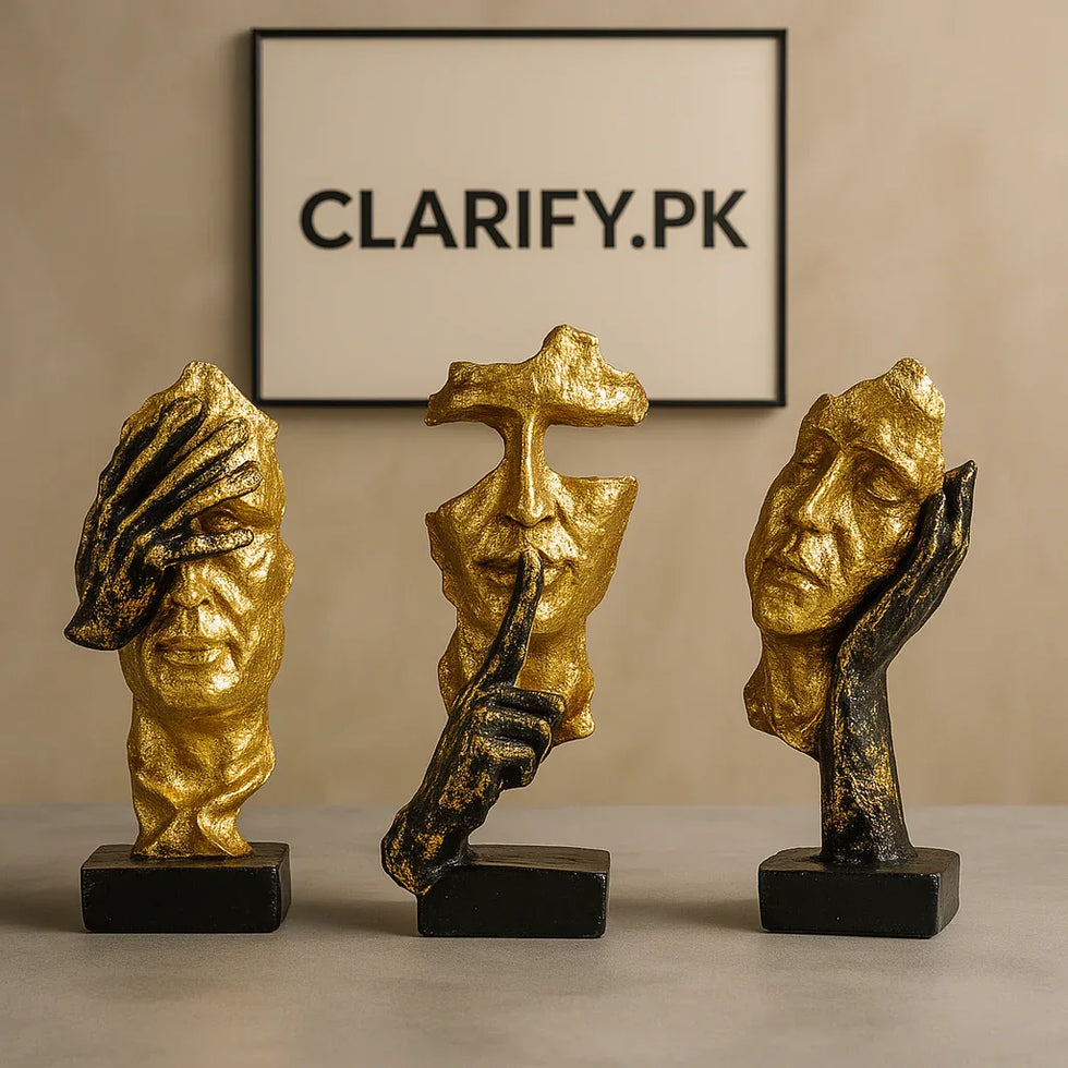Premium Gold Abstract Face Statue Set – Modern Fiber Art Décor - Clarify.pk