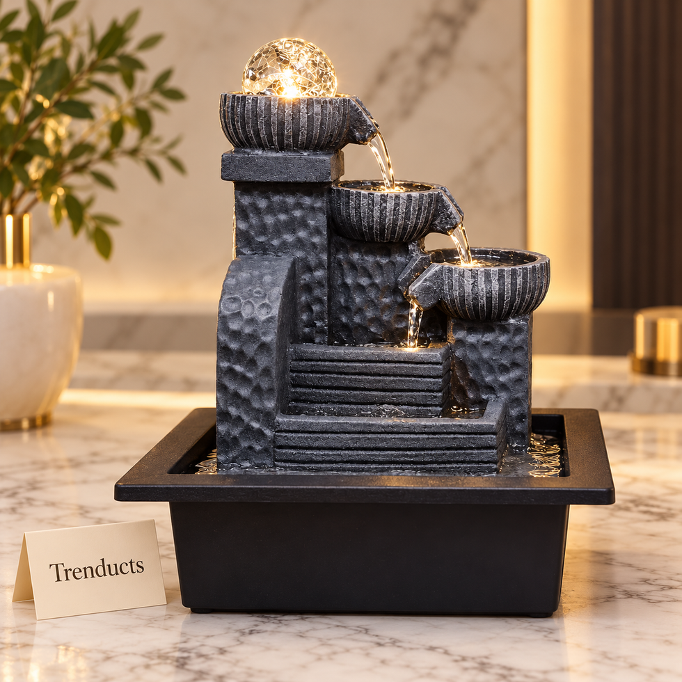 Stepped Column Tabletop Fountain with LED Crystal Ball & 3-Tier Cascade – Indoor Water Feature