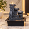 Stepped Column Tabletop Fountain with LED Crystal Ball & 3-Tier Cascade – Indoor Water Feature