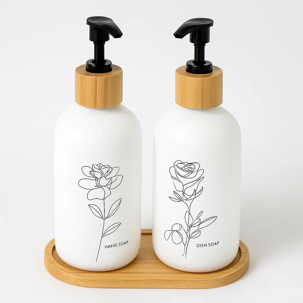 Minimal Rose Design Hand & Body Soap Dispenser Set - Clarify.pk