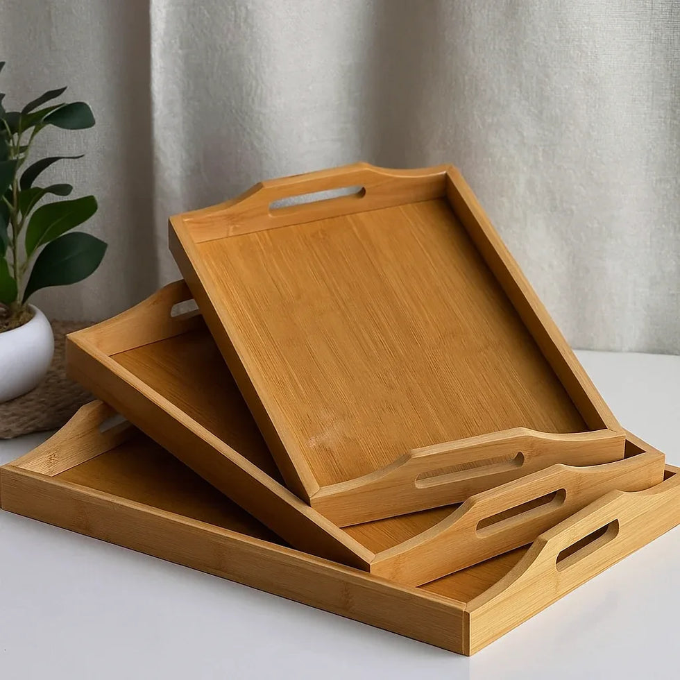 Premium Quality 3 Pieces Bamboo Wooden Tray Set - Clarify.pk