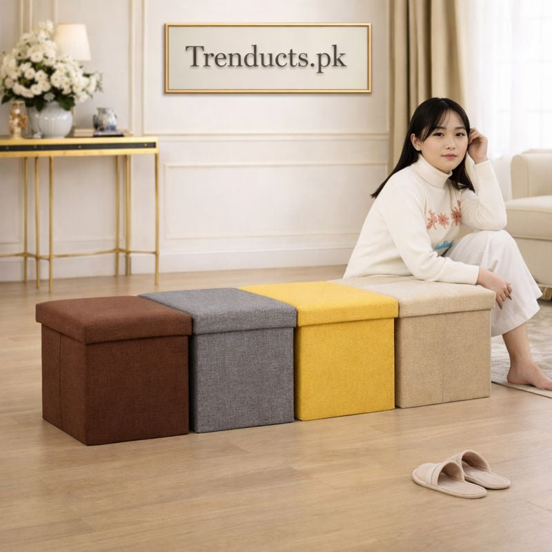 Foldable Storage Ottoman Stool - Multipurpose Seating Box - Trenducts.pk