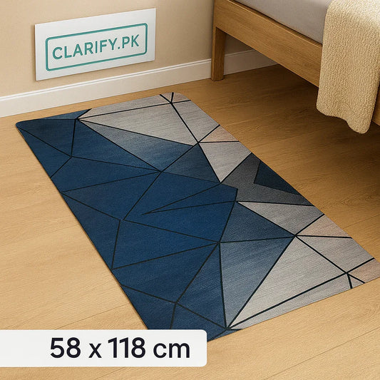 Anti-Slip Rubber Mat – Blue Geometric Print Floor Rug (58 x 118 cm) - Clarify.pk