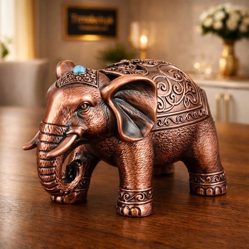 Antique Metal Majestic Elephant Ashtray - Windproof Luxury Desktop Ornament
