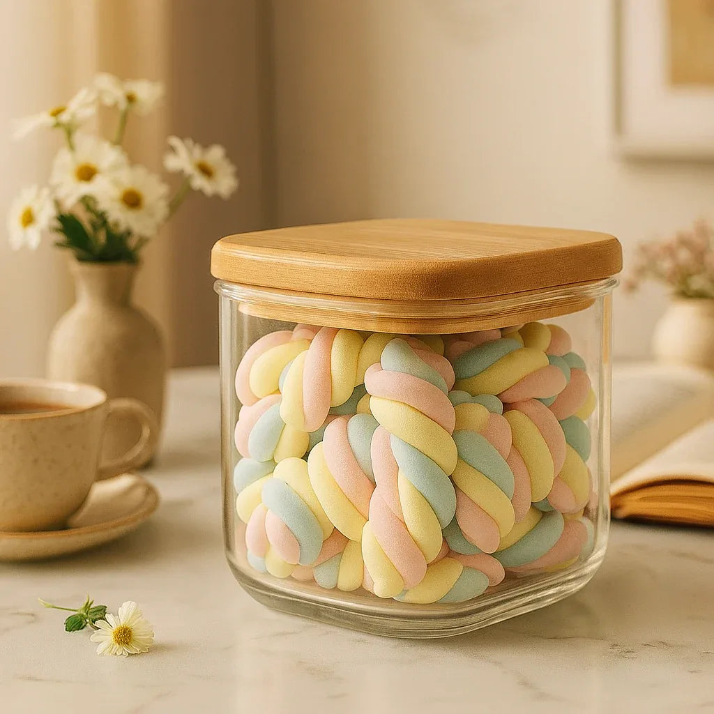 Premium Small Glass Storage Jar – Airtight Bamboo Lid Kitchen Container - Clarify.pk