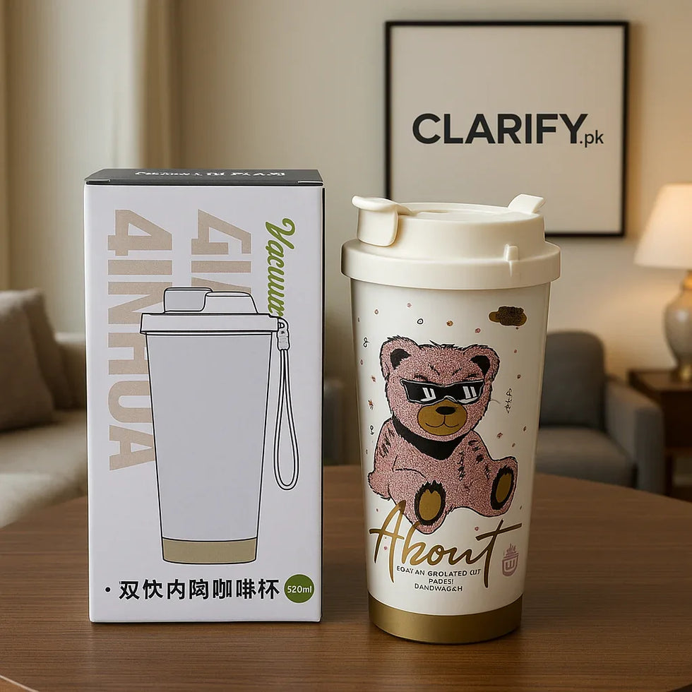 Stylish Pink Bear Vacuum Mug – 520ml - Clarify.pk