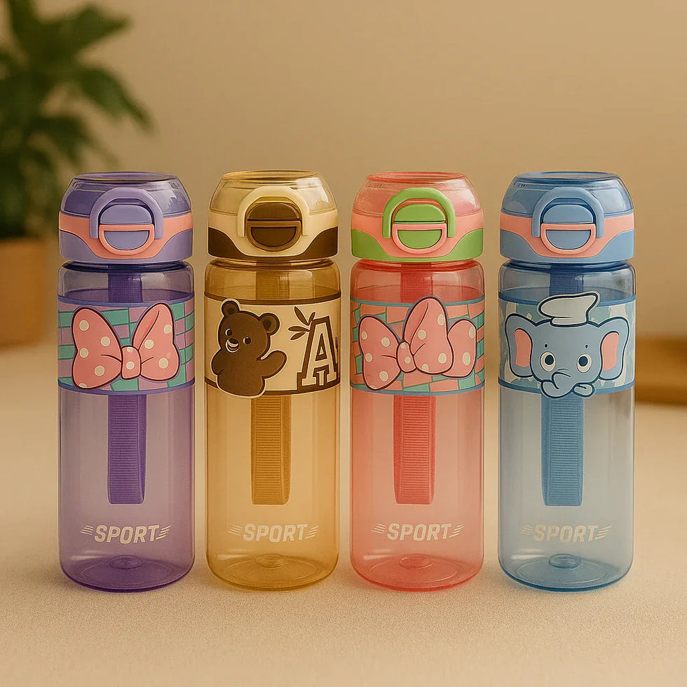 500ml Cartoon Sports Water Bottle – Cute & Durable (Random Design) - Clarify.pk