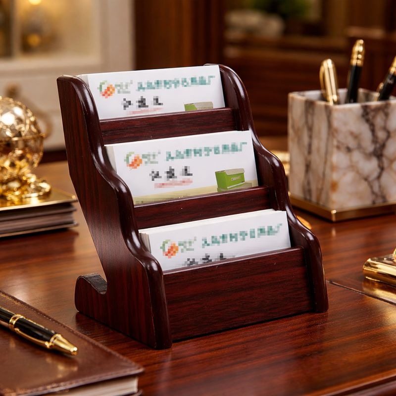 Wooden Card & Pen Holder – Desk Organizer