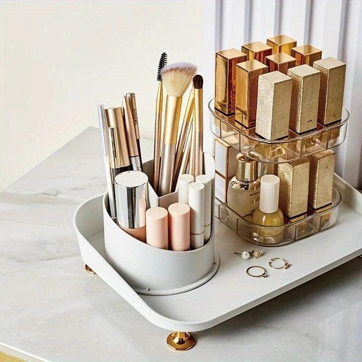 360° Rotating Makeup Brush Organizer and Lipstick Storage Box for Efficient Makeup Storage - Clarify.pk