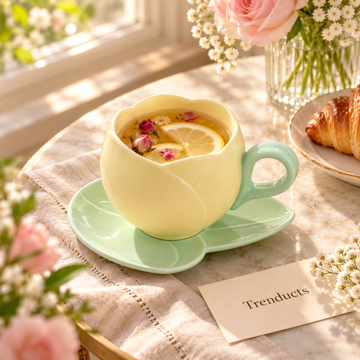Tulip Cup and Saucer Set with Leaf-Shaped Saucer