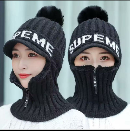 2-in-1 Thermal Zipper Cap with Integrated Face Mask (Random color)