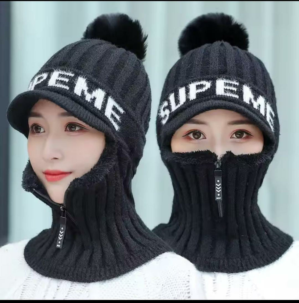 2-in-1 Thermal Zipper Cap with Integrated Face Mask (Random color)