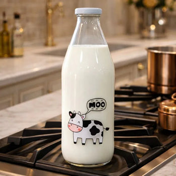 Glass Milk Bottle with Lid – 1 Liter - Clarify.pk