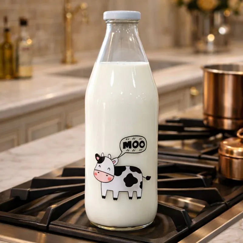 Glass Milk Bottle with Lid – 1 Liter - Clarify.pk