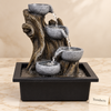 4-Tier Tree Trunk Tabletop Fountain with Stone Bowls – Driftwood Indoor Water Feature