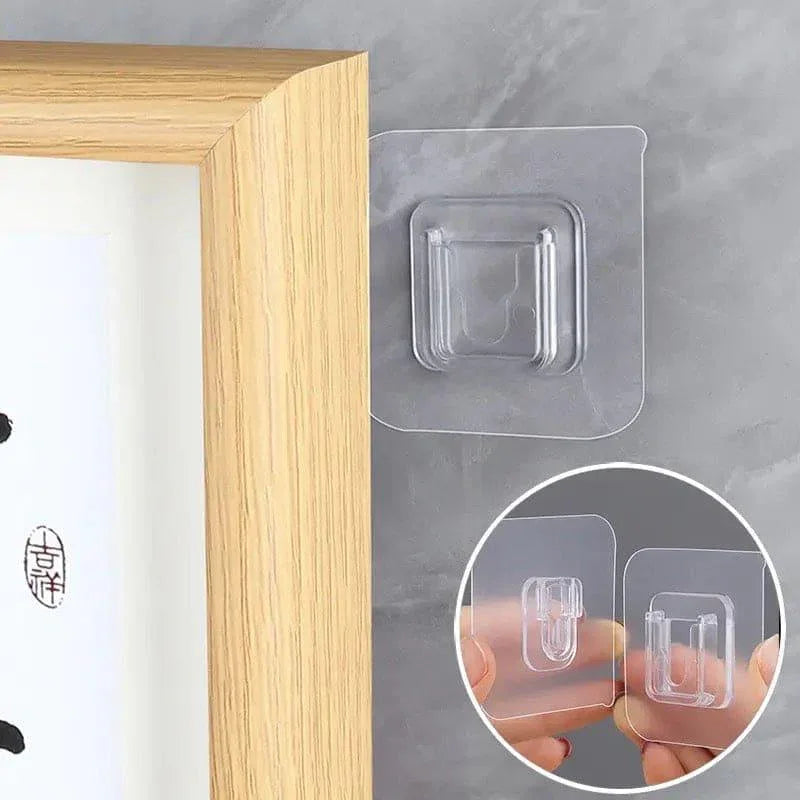 Pack of 4 Transparent Adhesive Wall Hooks, Double-Sided Mounts for Easy Installation