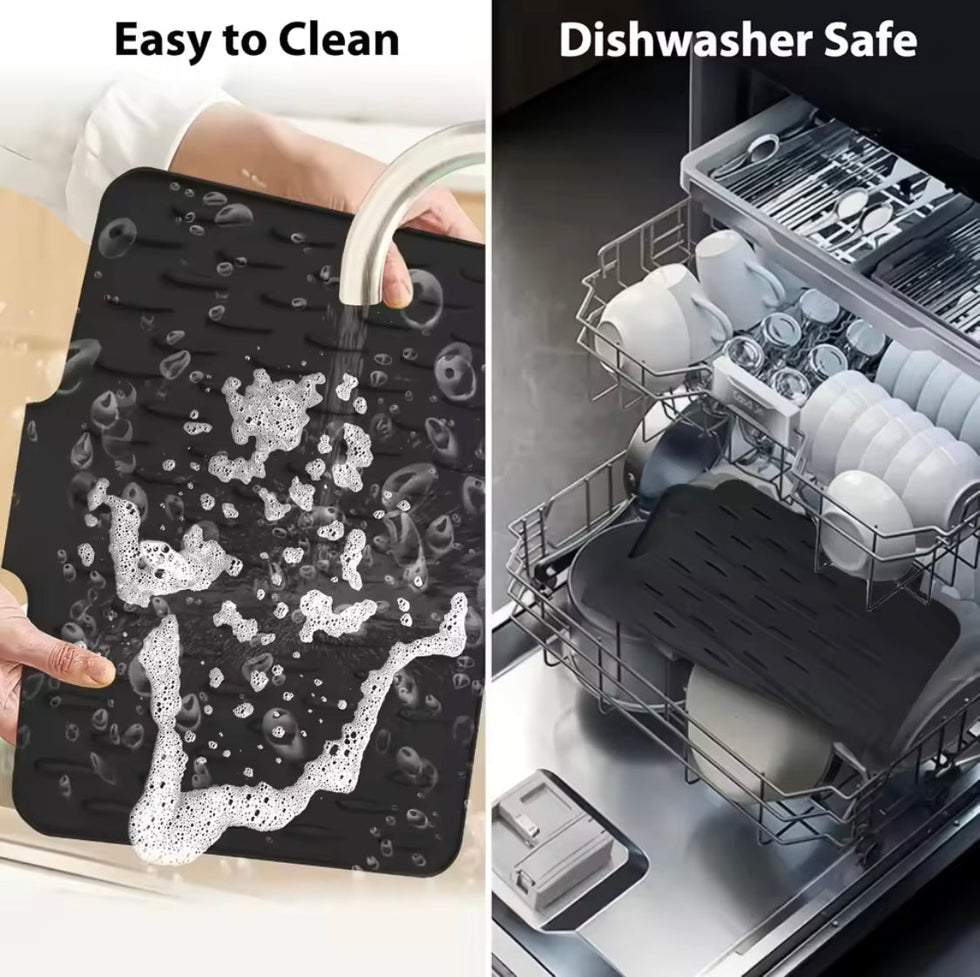 Silicone Dish Drainer Mat with Drain Outlet - Non-Slip Kitchen Drying Mat