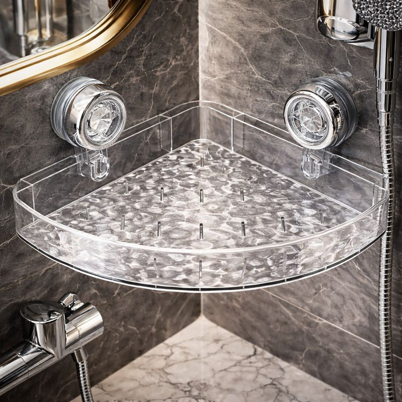 Acrylic Corner Suction Shelf – Drill-Free Bathroom Rack AB