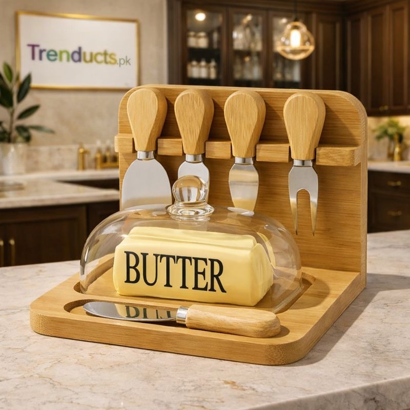 Butter Dish and Cheese Knife Set – Bamboo & Glass Serving Station