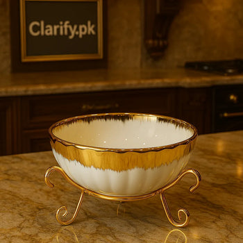 Elegant Ceramic Snack Bowl – Premium Gold Stand Serving Bowl - Clarify.pk