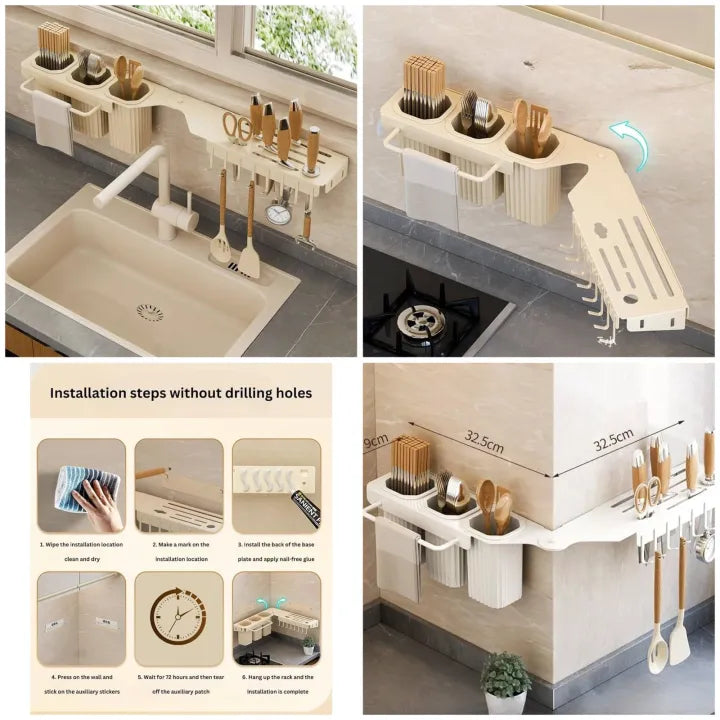Wall-Mounted Corner Knife Rack – Rotatable Chopstick Holder & Utensil Organizer