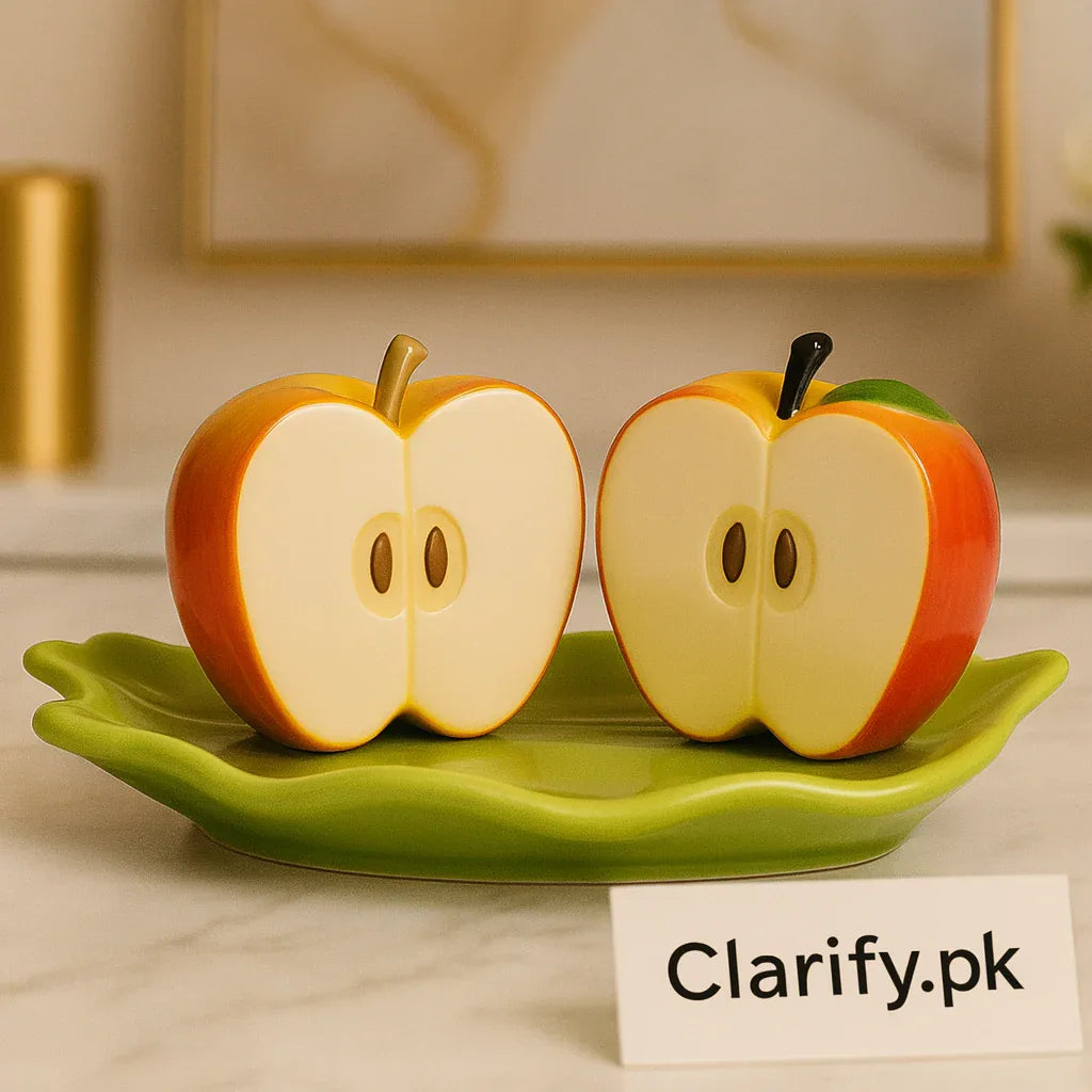 Apple Shaped Ceramic Salt & Pepper Set – Modern Dining Tableware - Clarify.pk