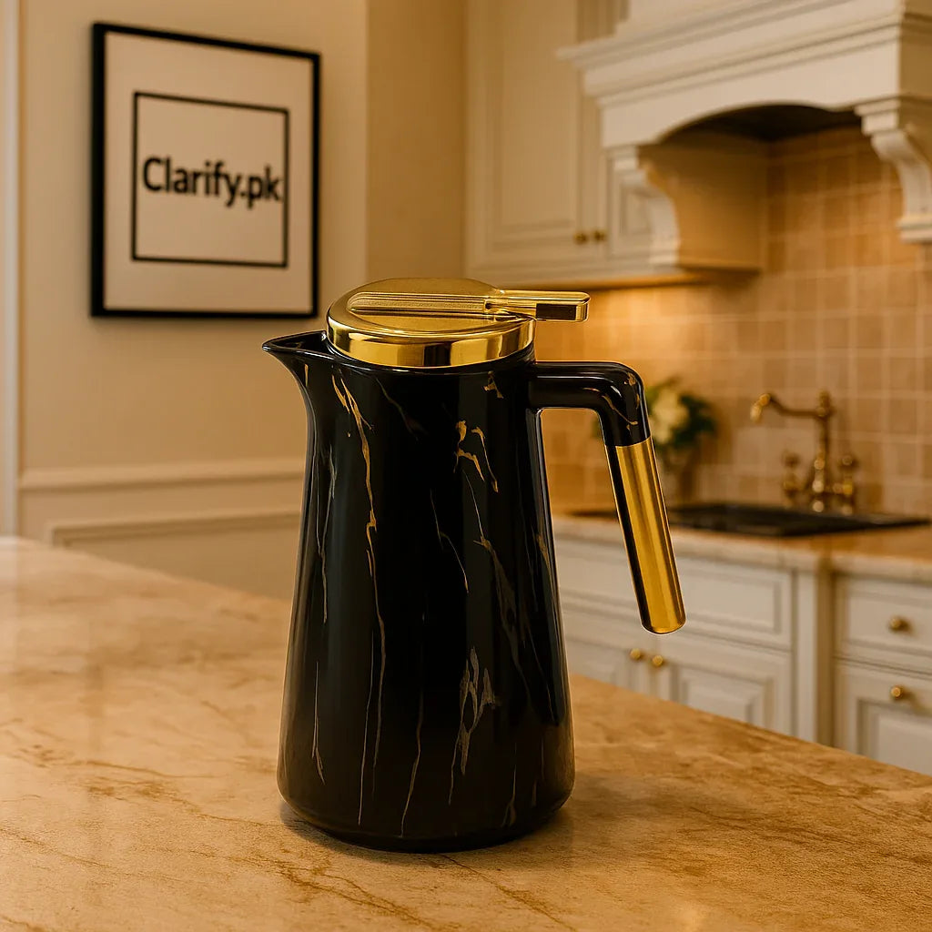 Black & Gold Thermal Flask – 1L Premium Insulated Jug - Clarify.pk