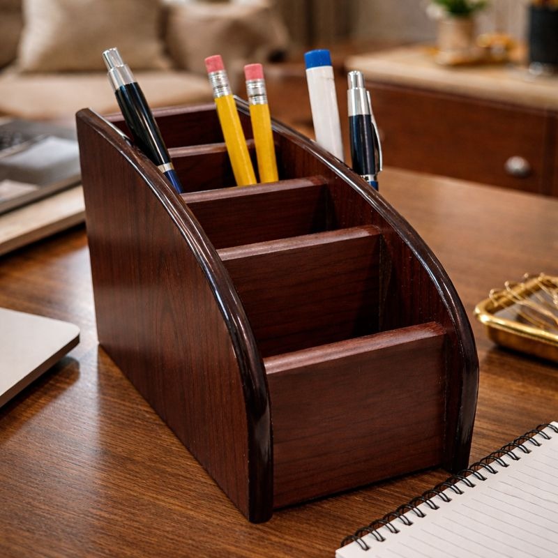 Wooden Desk Pen Holder – Office Organizer