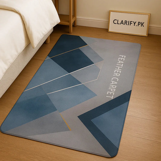 Anti-Slip Rubber Mat – Blue Feather Print Floor Rug (56 x 118 cm) - Clarify.pk