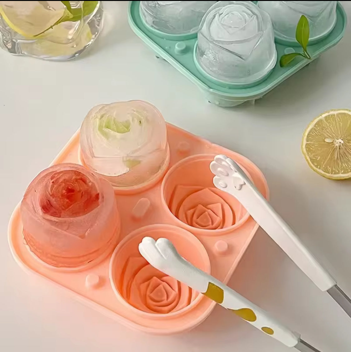 Silicone Rose Ice Mold - Flower Shaped Ice Cube Maker & Large Ice Ball Mold for Drinks
