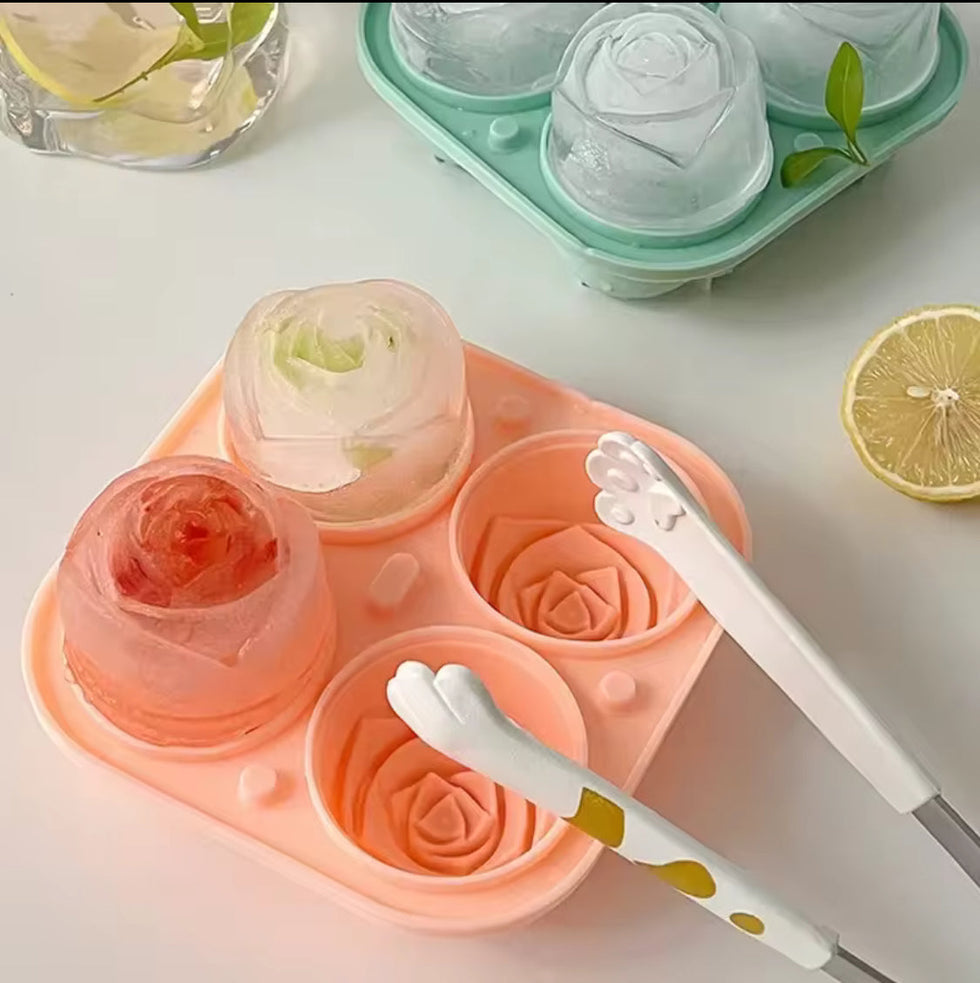 Silicone Rose Ice Mold - Flower Shaped Ice Cube Maker & Large Ice Ball Mold for Drinks