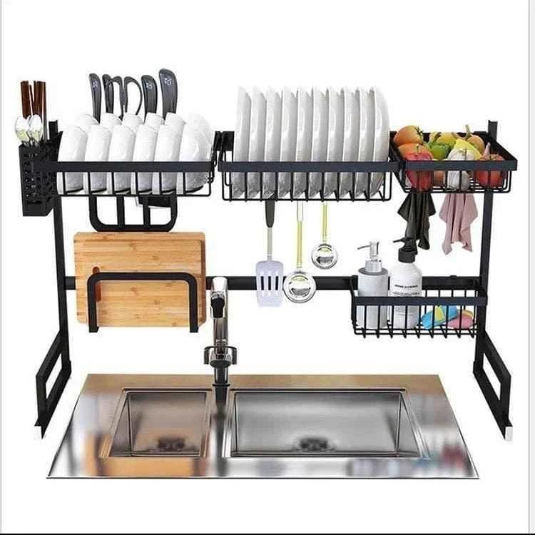 Stainless Steel Kitchen Rack - 85cm Multi-Function Durable Storage Solution - Clarify.pk