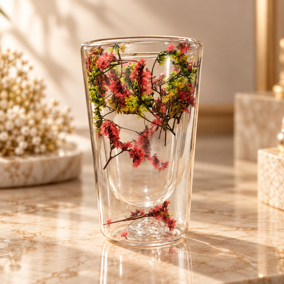 Floral Double-Wall Glass Tumbler Glass