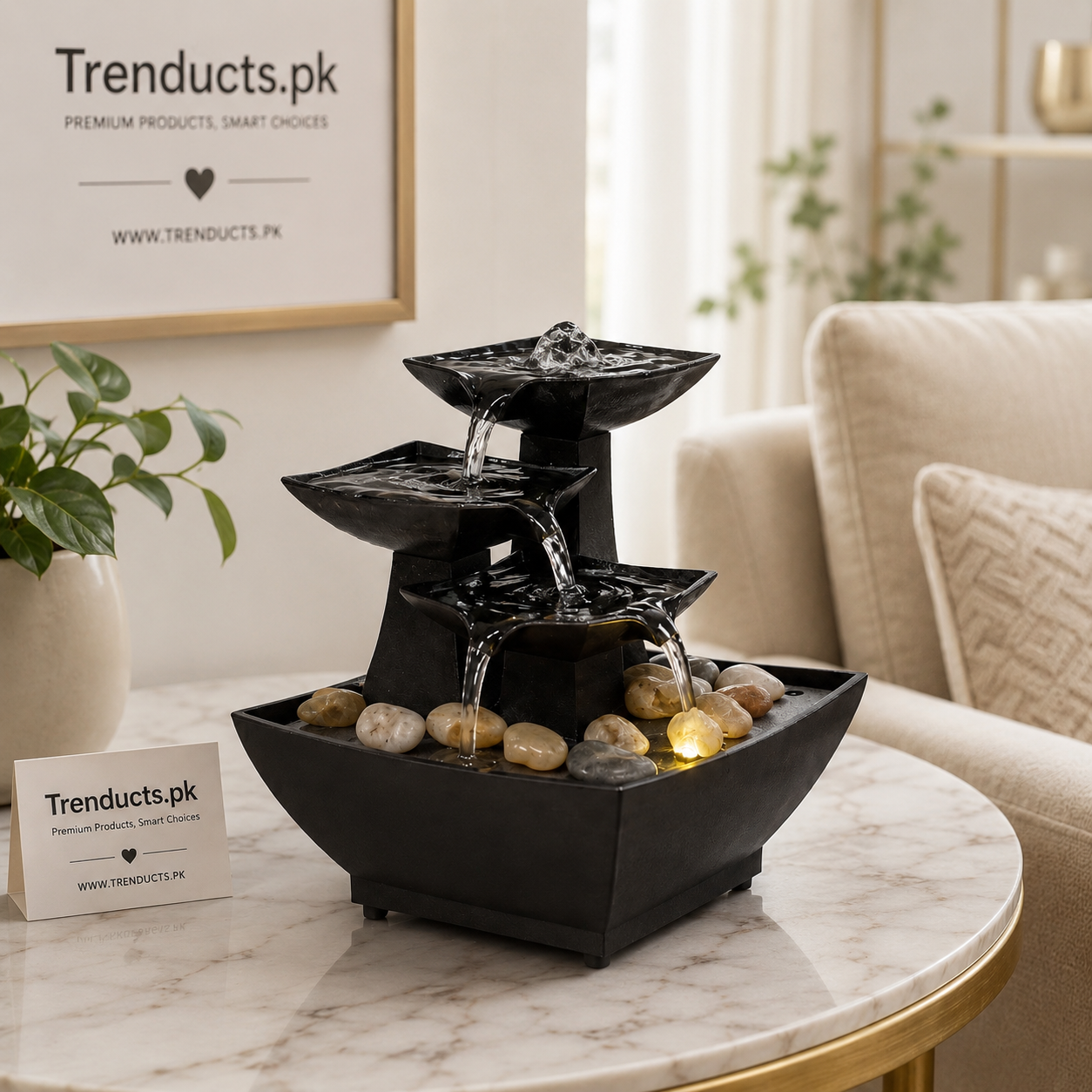 3-Tier LED Tabletop Water Fountain - Indoor Cascading Stream