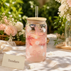 Cute Bow & Daisy Glass Sipper with Bamboo Lid