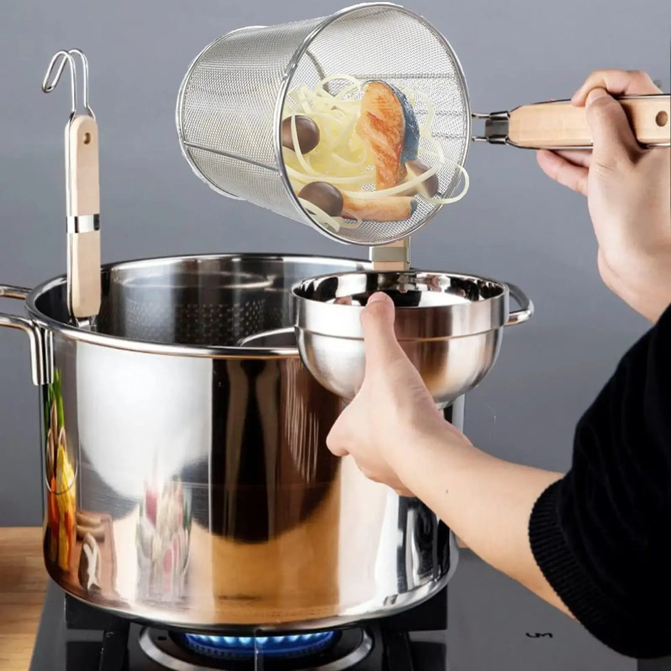 Stainless Steel Pasta & Noodle Strainer Frying Basket - Clarify.pk