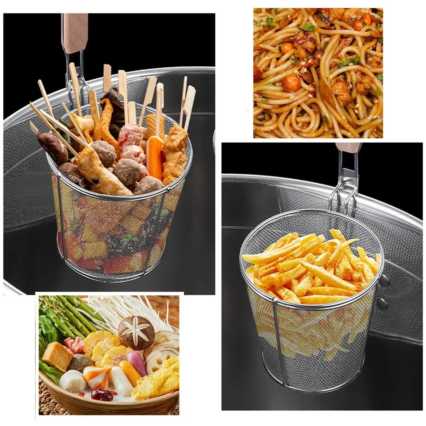 Stainless Steel Pasta & Noodle Strainer Frying Basket - Clarify.pk