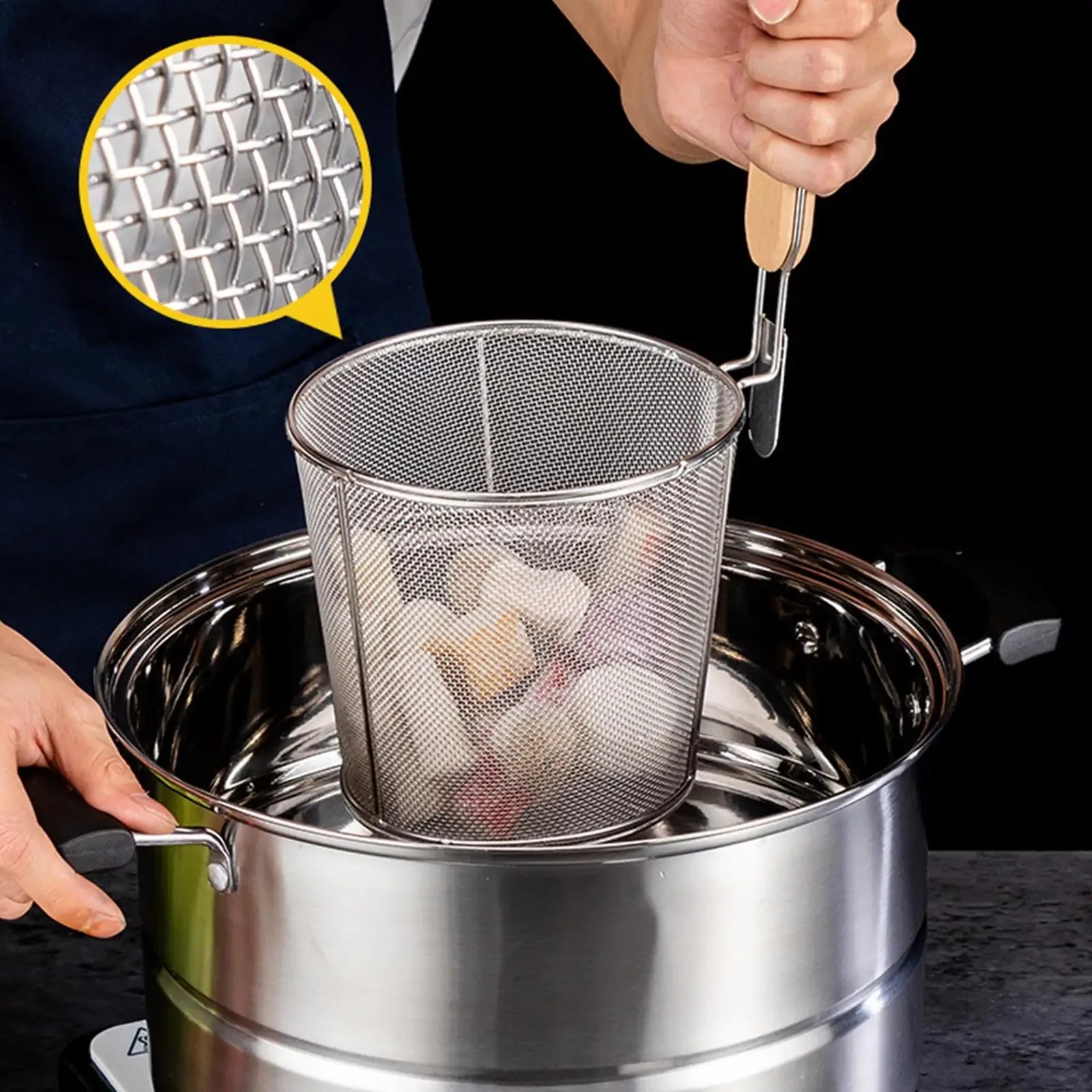Stainless Steel Pasta & Noodle Strainer Frying Basket - Clarify.pk