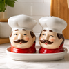 Ceramic Chef Salt & Pepper Shaker Set with Tray