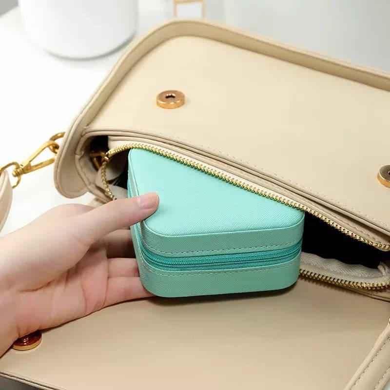 Mini Leather Jewelry Case - Elegant Travel Cosmetic Box for Jewelry and Accessories