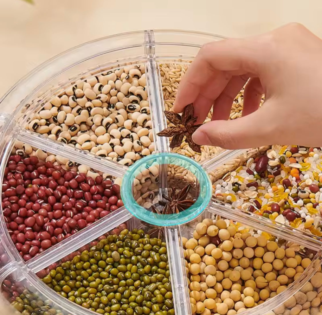 360° Rotating Grain Dispenser, Multi Grain Dispenser Bucket, Moisture Proof Cuisine Organizer, Rotary Partition Sealed Jar, Measuring Container Kitchen Grains Rice Storage Bucket Food Organizer